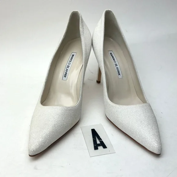 MANOLO BLAHNIK White glitter BB pumps sz 8 - Picture 2 of 14